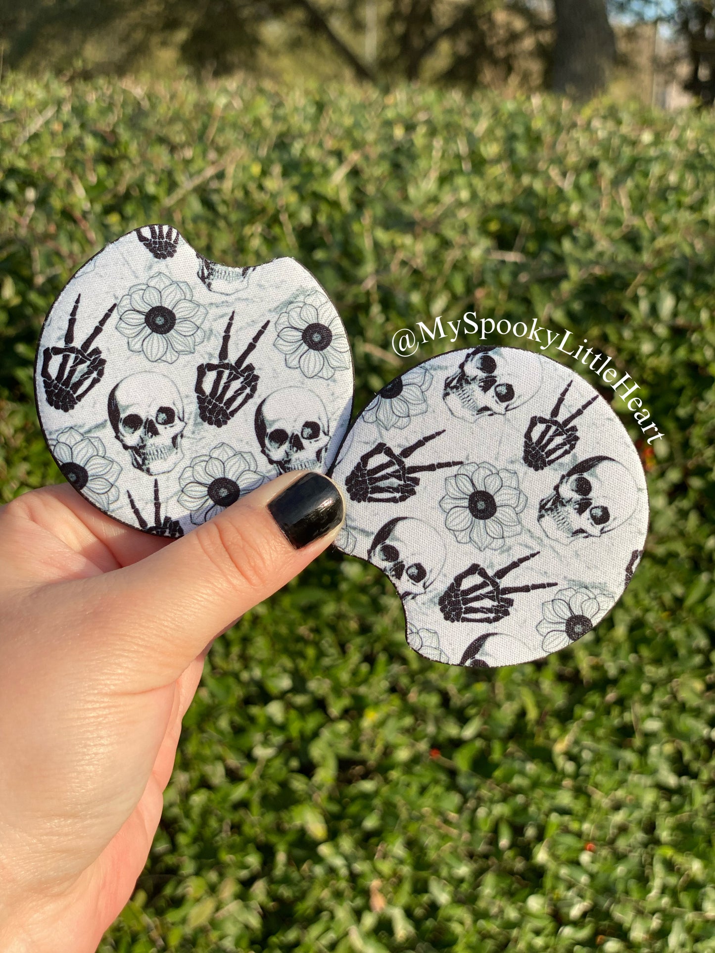 Skull and Flowers Set of 2 Car Coasters