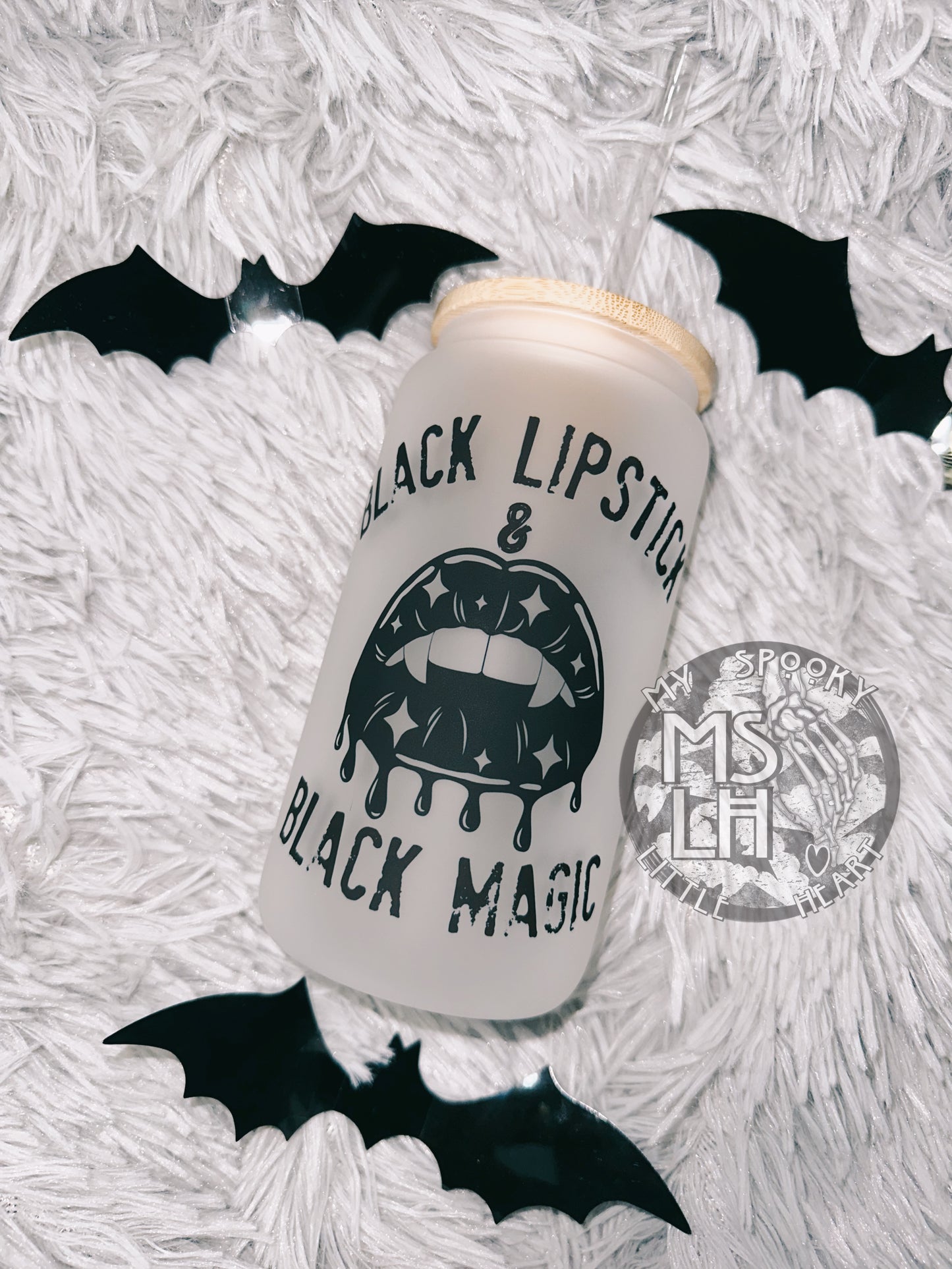 Black Lipstick & Black Magic 16oz Frosted Glass Cup