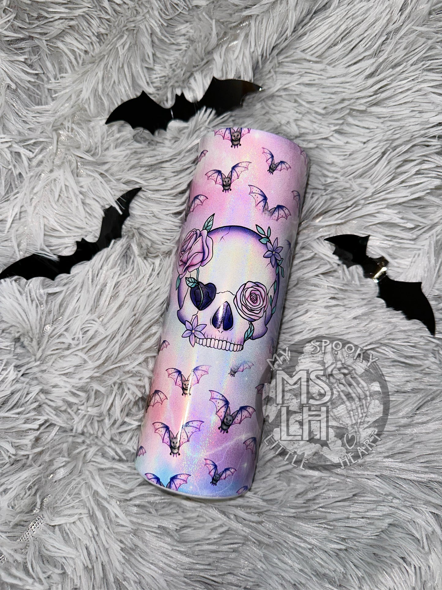 Pastel Bats & Skull Shimmer 20oz Tumbler