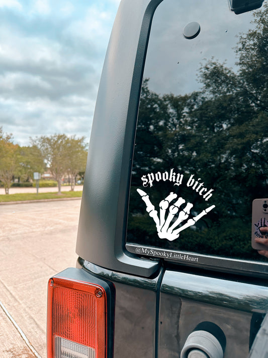 Spooky Bitch Skeleton hand Shaka Vinyl Decal